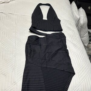 Lioness Black and White Striped Skirt Set